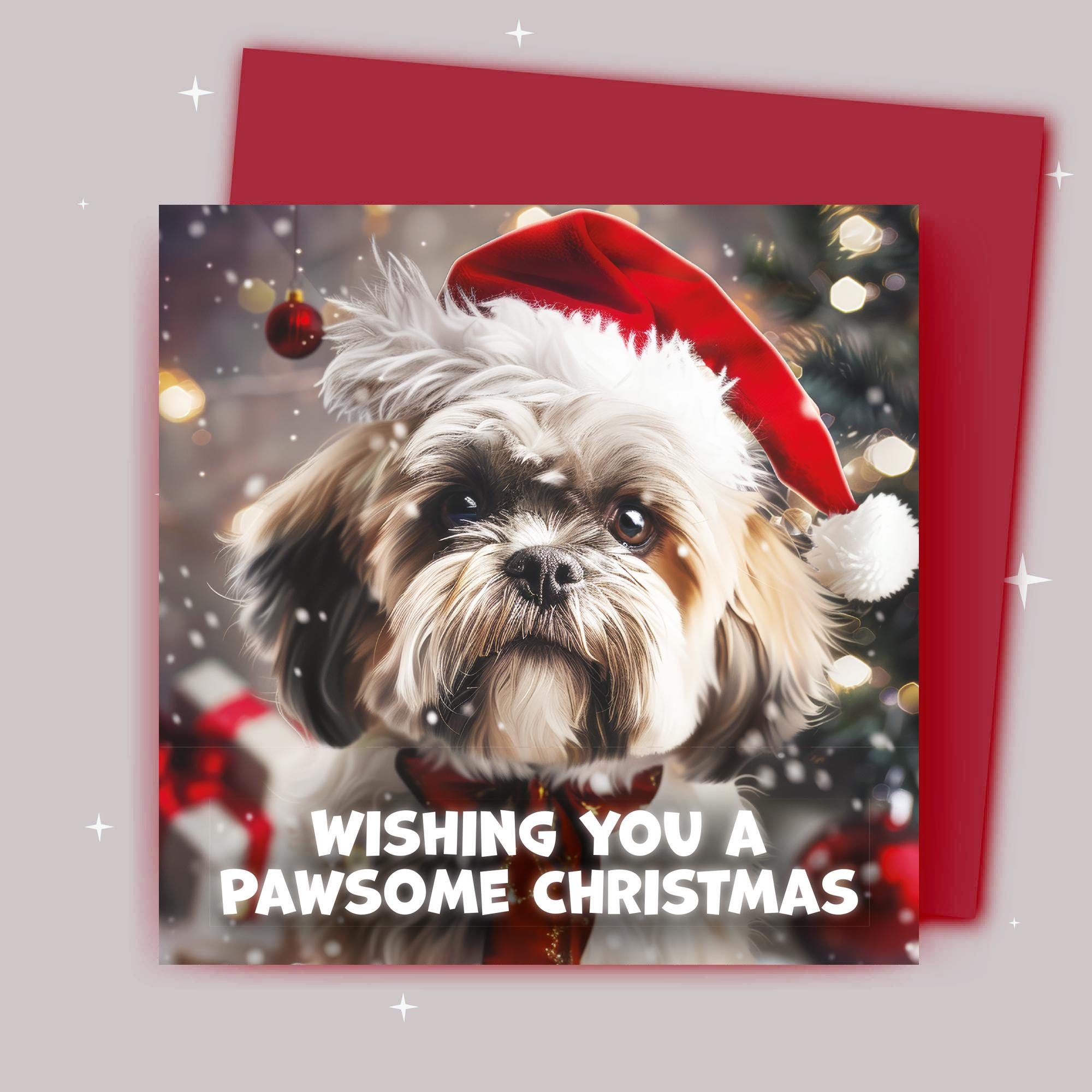 Christmas Card Wishing You A Pawsome Christmas Shih Tzu