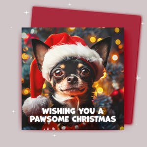 Kerstkaart / Ik wens je een fijne kerst / Chihuahua met kerstmuts