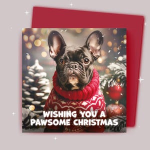 Weihnachtskarte / Schöner Weihnachtsgruß / Französische Bulldogge im Weihnachtspullover