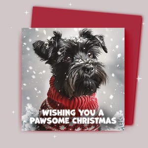 Carte de Noël / Je vous souhaite un beau Noël / Schnauzer noir avec un pull de Noël