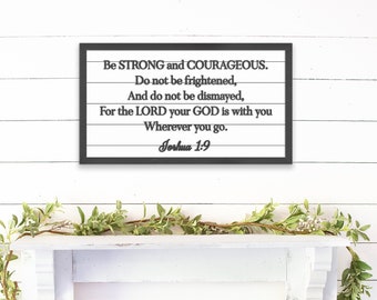 Scripture Wall Décor - Be Strong and Courageous Sign, Joshua 1:9, Bible Verse Sign, Scripture - Wooden Sign, Home Décor - Wall Art