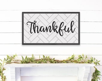 Thankful Sign - Thankful Wood Sign - Herringbone Tile Rectangle - Farmhouse Sign - Wedding Gift - Rustic Sign - Wooden Sign - Home Décor
