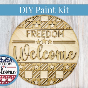 DIY Sign Kit - Freedom Welcome Stars Stripes Sign, Welcome Sign, DIY Kit, Paint at Home, Wood Craft Kit, Paint Your Own, Paint Party