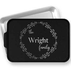 Personalized Cake Pan: Family Monogram Floral Engraved Lid