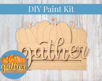 DIY Paint Kit - Gather with Pumpkins Crate Sign, Welcome Sign, DIY Kit, Paint at Home, Craft Kit, Make Your Own, Paint Your Own, Paint Party