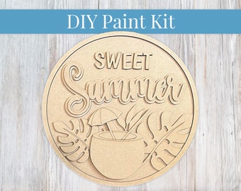 DIY Paint Kit - Sweet Summer Coconut Sign, Wood Sign, Unfinished DIY Wood Kit Craft Kit, DIY Blanks, Home Decor, Door Hanger