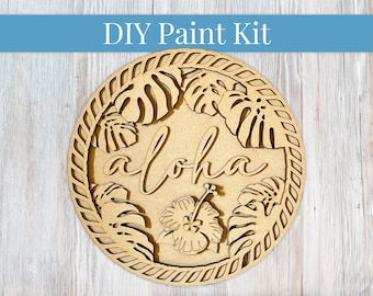 DIY Paint Kit - Aloha Floral Leaves Sign, Wood Sign, Unfinished DIY Wood Kit Craft Kit, DIY Blanks, Home Decor, Door Hanger