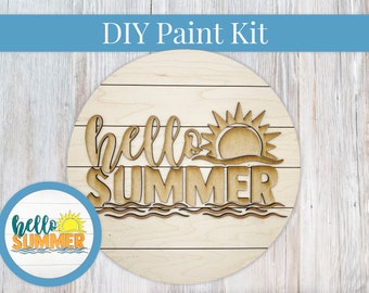 DIY Sign Kit - Hello Summer Sun Shiplap Sign, Welcome Sign, DIY Kit, Paint at Home, Wood Craft Kit, Paint Your Own, Paint Party
