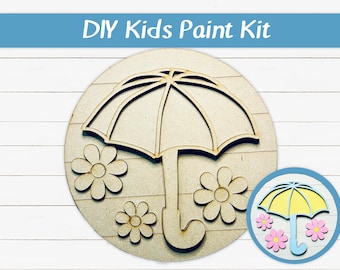 DIY Kids Paint Kit - Umbrella with Flowers Kit, Kids Paint Project, DIY Kit, Childrens Craft Project, Kids Craft Kit, Birthday Party
