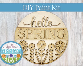 DIY Sign Kit - Hello Spring Flowers Sign, Welcome Sign, DIY Kit, Paint at Home, Craft Kit, Make Your Own, Paint Your Own, Paint Party