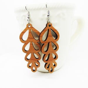 Wood Earrings - Flower Petal Drop Cut Out Earrings - Wooden Earring, Lightweight Earring, Laser Cut