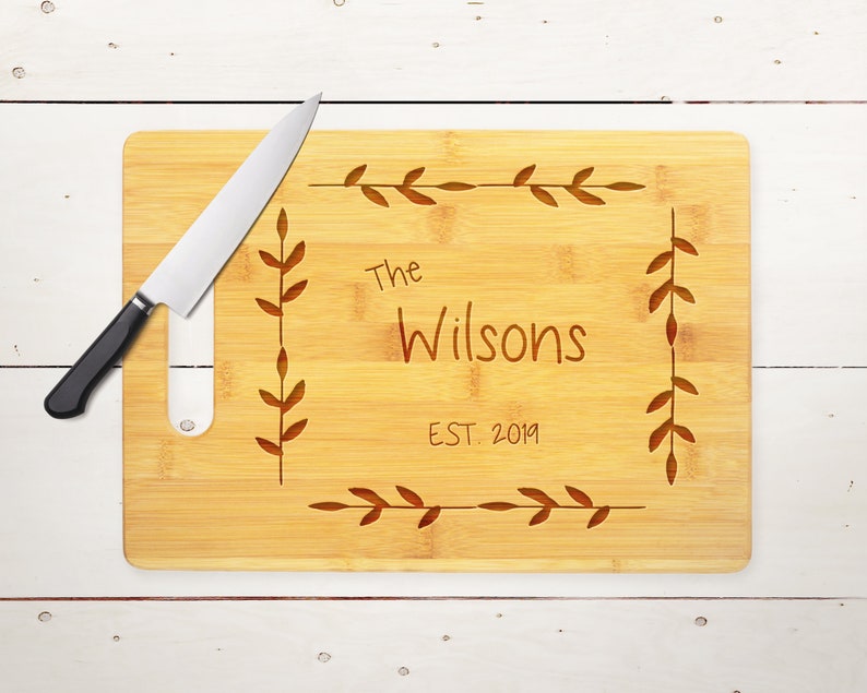 Personalized Cutting Board Last Name Established Leaf Etsy UK