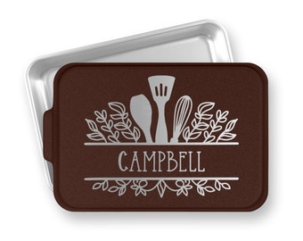 Personalized Cake Pan - Kitchen Utensils Split Monogram Cake Pan - Custom Engraved Cake Pan - Housewarming Gift - Baking Pan - Wedding Gift