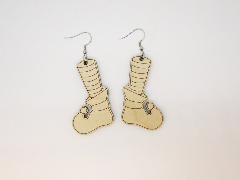 Lightweight Earring Christmas Elf Shoes Elf Earrings Christmas Earrings Wood Earrings Laser Cut Wooden Earring