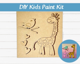 DIY Kids Paint Kit - Giraffe with Bird on Branch Kit, Kids Paint Project, DIY Kit, Childrens Craft Project, Kids Craft Kit, Birthday Party