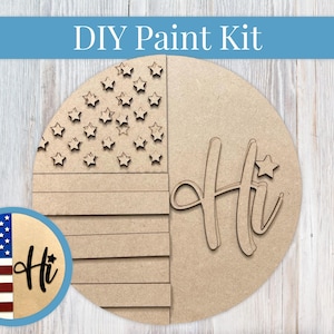 DIY Sign Kit - Hi USA Flag Sign, Welcome Sign, DIY Kit, Paint at Home, Wood Craft Kit, Paint Your Own, Paint Party