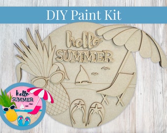 DIY Sign Kit - Hello Summer Beach Sign, Welcome Sign, DIY Kit, Paint at Home, Craft Kit, Make Your Own, Paint Your Own, Paint Party
