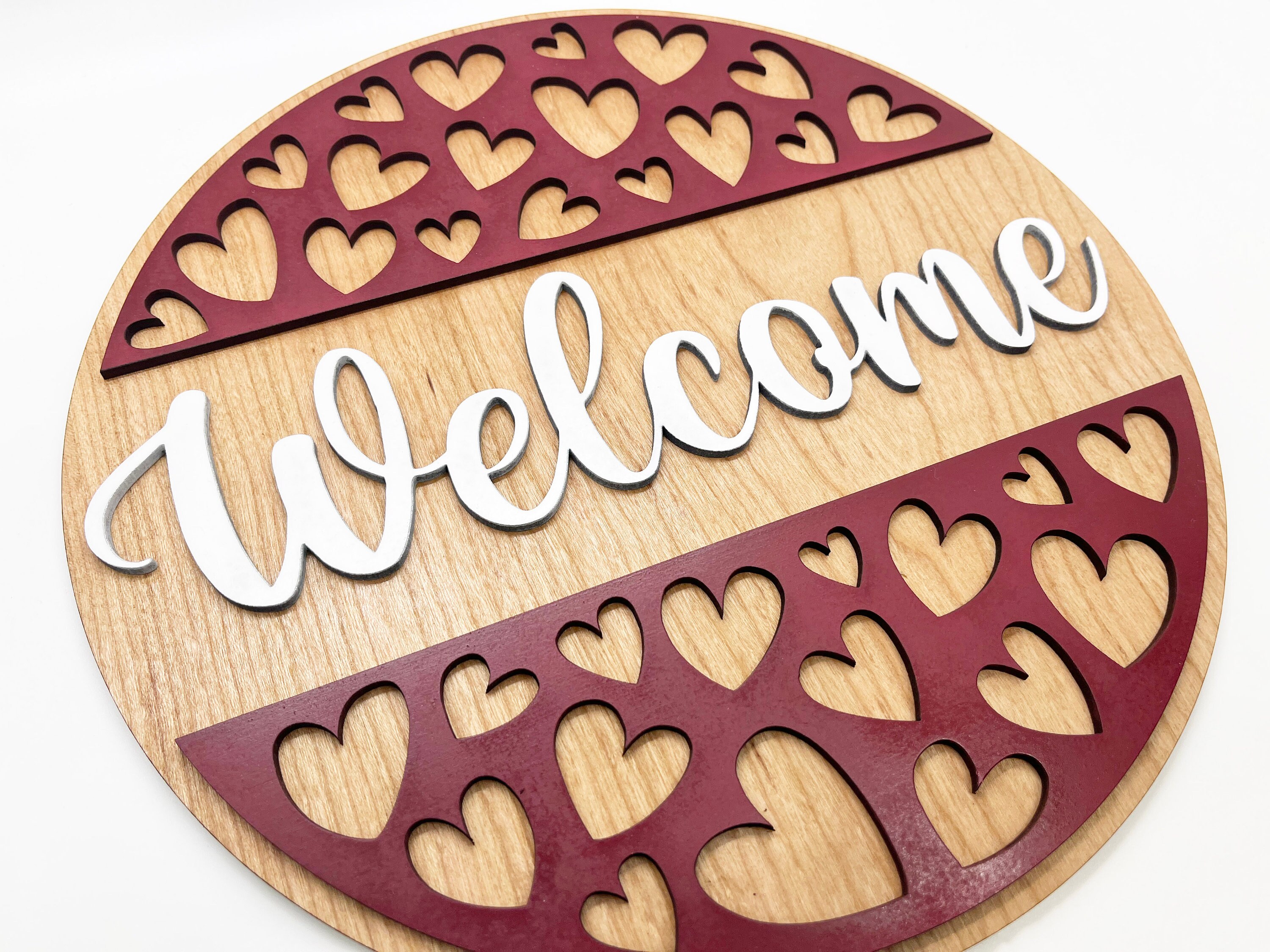 Welcome Multiple Hearts Round Sign - Welcome Sign, Door Sign, Valentine ...