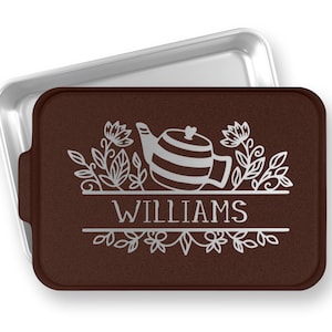 Personalized Cake Pan - Tea Kettle Floral Kitchen Monogram Pan - Custom Engraved Cake Pan - Housewarming Gift - Baking Pan - Wedding Gift