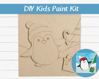 DIY Kids Paint Kit - Penguin Snow Gift Kit, Kids Paint Project, DIY Kit, Childrens Craft Project, Kids Craft Kit, Birthday Party