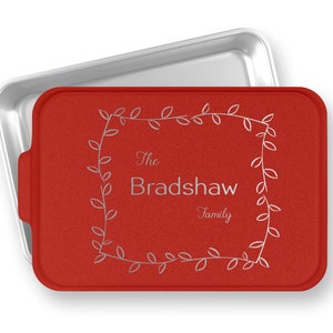 Personalized Cake Pan - Last Name Family Leafy Frame - Custom Engraved Cake Pan - Housewarming Gift - Baking Pan - Wedding Gift - Baking Pan