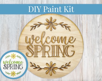 DIY Sign Kit - Welcome Spring Flowers Sign, Welcome Sign, DIY Kit, Paint at Home, Wood Craft Kit, Make Your Own, Paint Your Own, Paint Party