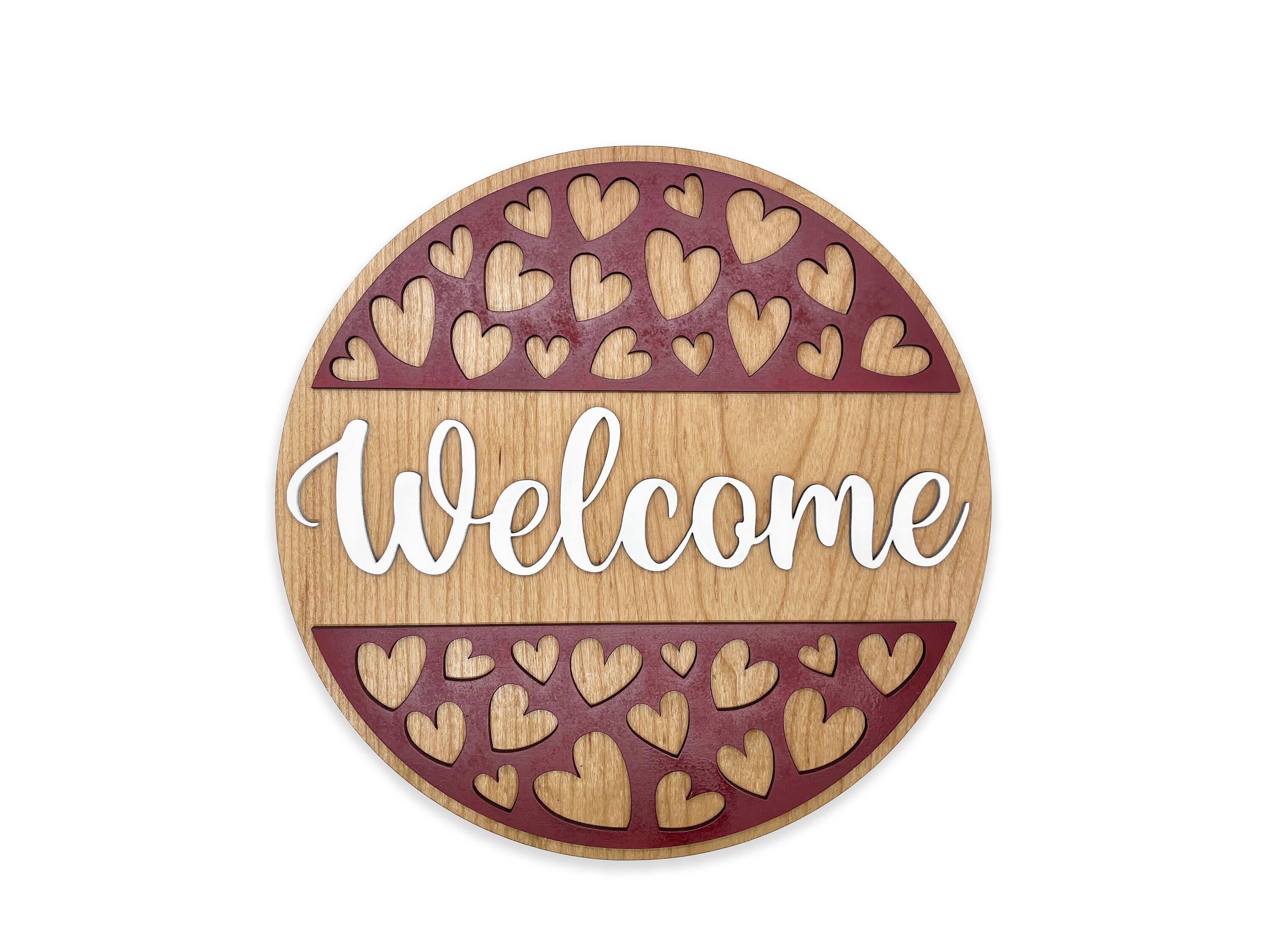 Welcome Multiple Hearts Round Sign - Welcome Sign, Door Sign, Valentine ...