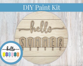 DIY Sign Kit - Hello Summer Popsicle Shiplap Sign, Welcome Sign, DIY Kit, Paint at Home, Wood Craft Kit, Paint Your Own, Paint Party