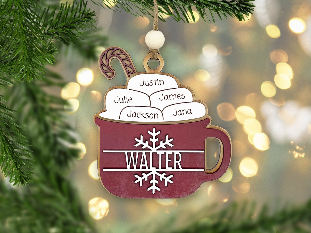 Hot Cocoa Name Ornament Family Names Ornament, Wood Ornament