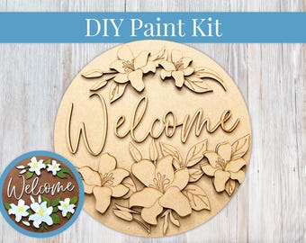 DIY Sign Kit - Welcome Lily Round Sign, Love Sign, Welcome Sign, DIY Kit, Paint at Home, Wood Craft Kit, Paint Your Own, Paint Party