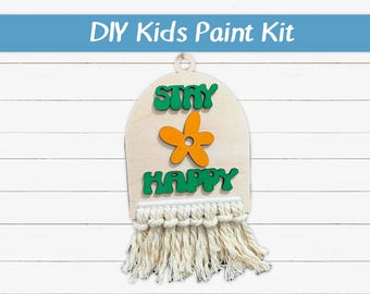 DIY Kids Paint Kit - Stay Happy Flower Kit, Kids Paint Project, DIY Kit, Childrens Craft Project, Kids Craft Kit, Birthday Party
