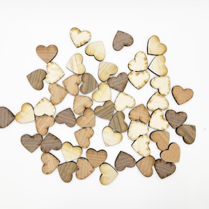 Wood Confetti - 50 BLANK 1&quot; Wood Hearts, 1 inch, Wood Confetti Hearts, Rustic Wedding Decor, Table Decorations, Small Wooden Hearts