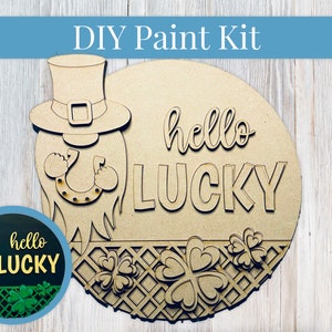 DIY Paint Kit - Hello Lucky Gnome Clover Sign, Wood Sign, Paint at Home, Craft Kit, Make Your Own, Paint Your Own, Paint Party