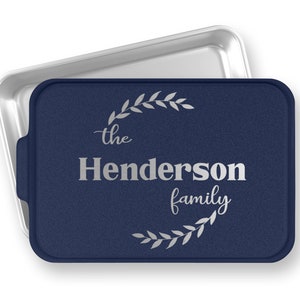 Engraved Cake Pan - Family Monogram Leaf Wreath - Custom Engraved, Personalized Cake Pan - Housewarming Gift - Baking Pan - Wedding Gift