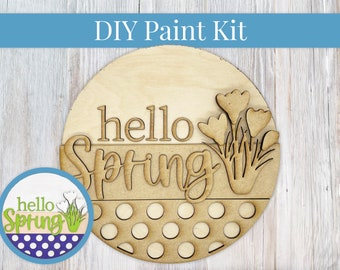 DIY Sign Kit - Hello Spring Crocus Polka Dot Sign, Welcome Sign, DIY Kit, Paint at Home, Craft Kit, Make Your Own, Paint Party