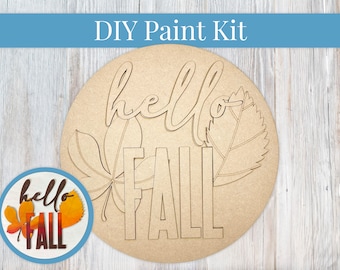 DIY Paint Kit - Hello Fall Leaves Sign, Wood Sign, Unfinished DIY Wood Kit Craft Kit, DIY Blanks, Home Decor, Door Hanger