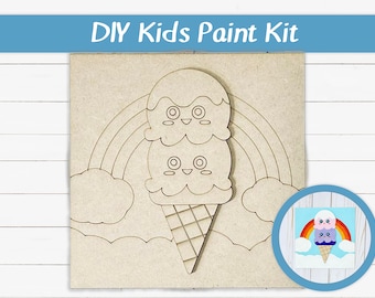 DIY Kids Paint Kit - Rainbow Ice Cream Kids Paint Kit, Kids Paint Project, DIY Kit, Childrens Craft Project, Kids Craft Kit, Birthday Party