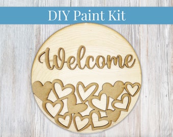 DIY Sign Kit - Welcome Heart Clusters Sign, Welcome Sign, DIY Kit, Paint at Home, Wood Craft Kit, Paint Your Own, Paint Party