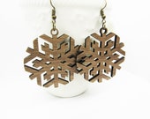 Wood Earrings - Circular Snowflake Earrings - Wooden Earring, Lightweight Earring, Laser Cut