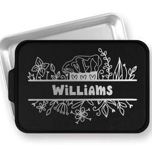 Personalized Cake Pan - Bakers Hat Floral Kitchen Monogram Pan - Custom Engraved Cake Pan - Housewarming Gift - Baking Pan - Wedding Gift