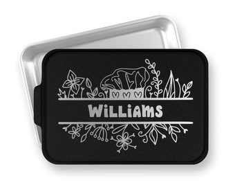 Personalized Cake Pan - Bakers Hat Floral Kitchen Monogram Pan - Custom Engraved Cake Pan - Housewarming Gift - Baking Pan - Wedding Gift