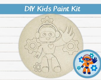 DIY Kids Paint Kit - Robot Gears Paint Kit, Kids Paint Project, DIY Kit, Childrens Craft Project, Kids Craft Kit, Birthday Party