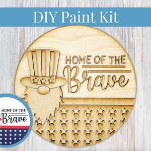 DIY Sign Kit - Home of the Brave Patriotic Gnome Sign, Welcome Sign, DIY Kit, Paint at Home, Wood Craft Kit, Paint Your Own, Paint Party