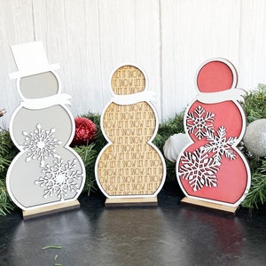 Christmas Decor - Snowmen Snowflake Large Stand Set - Snowflakes, Let It Snow, Top Hat, Snowman, Winter Decorations for Shelf, Home Decor,