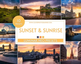 10 ajustes preestablecidos de paisaje de atardecer y amanecer de Luminar NEO / Filtros fotográficos no destructivos ajustables para impresionantes ediciones RAW y JPEG / Skylum