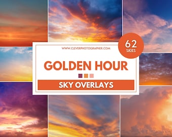 62 Golden Hour Sky Textures & Overlays| Super High Quality | Photoshop Overlays | Luminar NEO Skies | Sky Replacement | Photography Backdrop