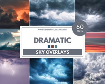 60 Dramatic Sky Textures & Overlays | Super High Quality | Photoshop Overlays | Luminar NEO Skies | Sky Replacements | Photography Backdrops