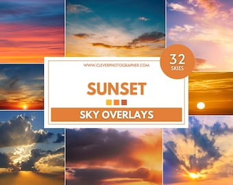 32 Sunset Sky Textures & Overlays | Super High Quality | Photoshop Overlays | Luminar NEO Skies | Sky Replacements | Photography Backdrops