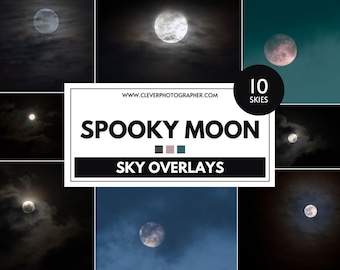 10 Spooky Moon Sky Textures & Overlays | Super High Quality | Photoshop Overlays | Luminar NEO Skies | Sky Replacements