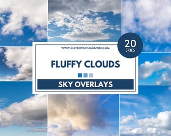 20 Fluffy Clouds Sky Textures & Overlays | Super High Quality | Photoshop Overlays | Luminar NEO Skies | Sky Replacements